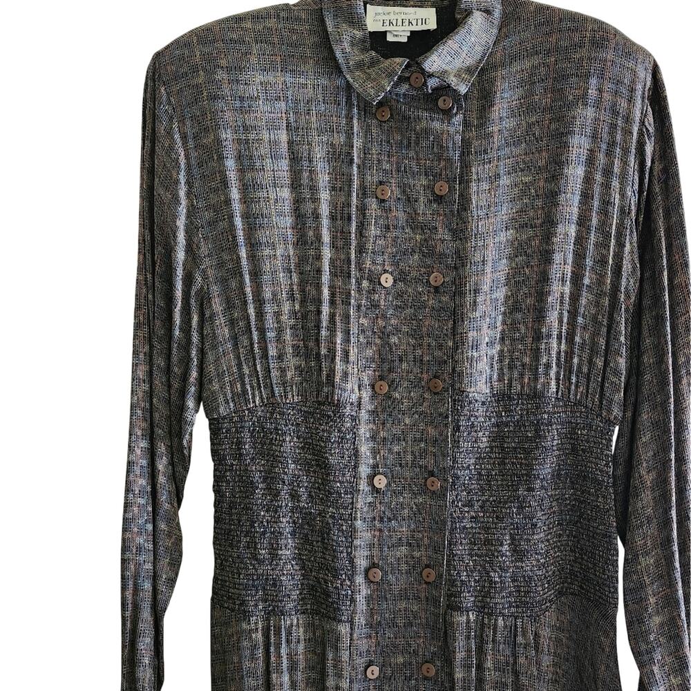 Vintage Jackie Bernard for Eklektic Long-Sleeved Button-Down Midi Dress Size 10 - Picture 3 of 13